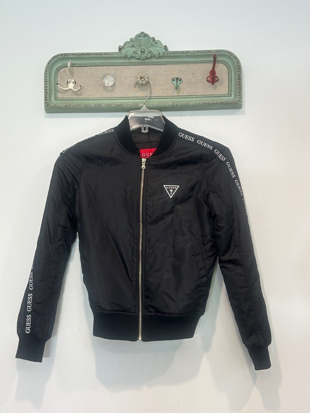 Guess 90s style cropped Black Logo Track Bomber Jacket women’s XS full zip up
